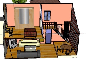 某现代风格住宅建筑以及室内设计SU(草图大师)模型