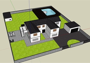 某私人双层住宅建筑设计SU(草图大师)模型（带庭院）