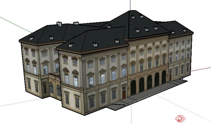 某地多层简欧博物馆建筑设计SU模型(1)