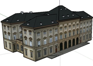 某地多层简欧博物馆建筑设计SU(草图大师)模型