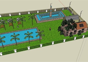 某双层住宅和庭院景观设计SU(草图大师)模型