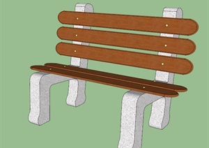 某园林景观大理石木质园椅SU(草图大师)模型