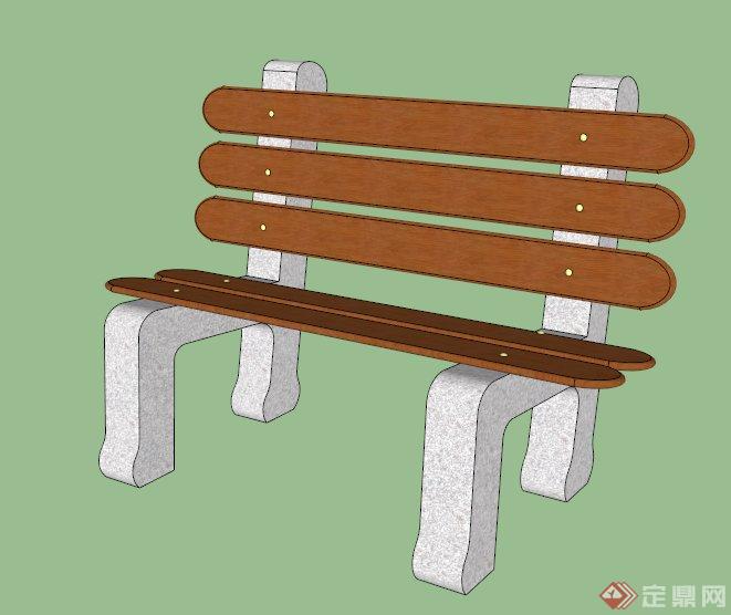 某园林景观大理石木质园椅SU模型(1)