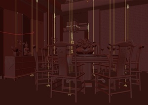 某古典中式 住宅餐厅装修3DMAX模型