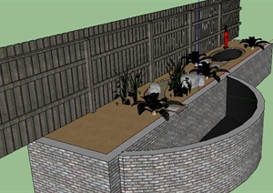 某现代风格篱笆围合简易庭院景观设计SU(草图大师)模型