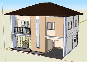 某现代风格双层住宅带简易家具建筑设计SU(草图大师)模型