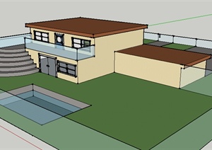 某现代风格两层带车库自建住宅建筑设计SU(草图大师)模型