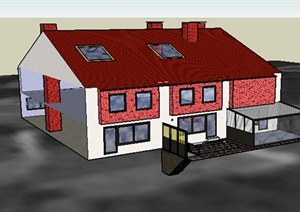 某现代自建住宅两层建筑设计SU(草图大师)模型