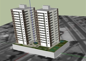 某现代风格两栋小高层商住建筑设计SU(草图大师)模型