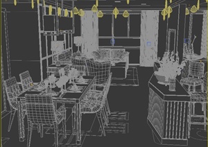 某现代客餐厅、吧台、书房室内设计3DMAX模型