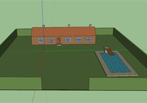 某乡村单层住宅景观设计SU(草图大师)模型