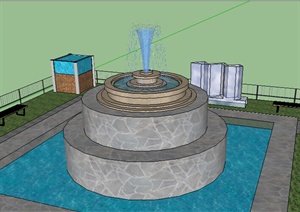 某室外水景喷泉设计SU(草图大师)模型