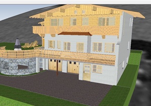 某室外中式特色别墅建筑设计SU(草图大师)模型