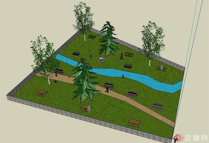 某小型游园景观设计SU模型(1)