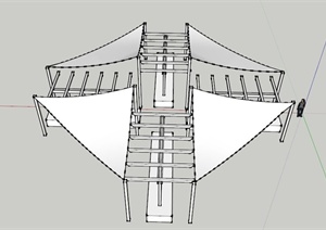 某十字形组合式廊架设计SU(草图大师)模型