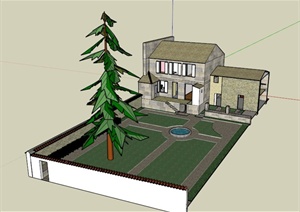 某现代多层两栋住宅景观设计SU(草图大师)模型