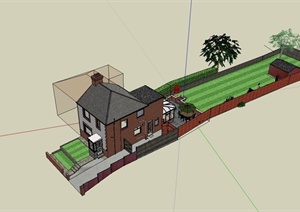 某双层住宅建筑设计SU(草图大师)模型（带庭院规划）