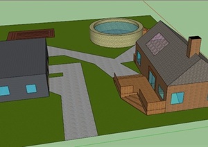 某欧式单层住宅建筑景观SU(草图大师)模型