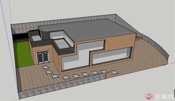 某带露台二层住宅建筑设计SU模型(1)