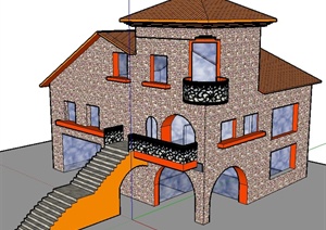 某现代三层花园洋房住宅建筑设计SU(草图大师)模型