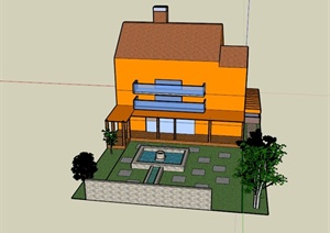 某现代多层精致住宅建筑景观设计SU(草图大师)模型