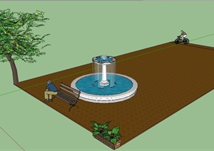 多个景观节点喷泉、花池、座椅SU(草图大师)模型