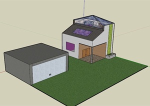 某两层住宅阳光房与仓库建筑设计SU(草图大师)模型