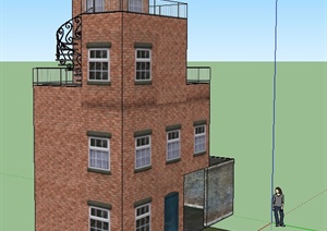 某四层民房砖房住宅建筑设计SU(草图大师)模型