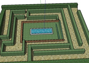 某室外欧式绿篱庭院设计SU(草图大师)模型