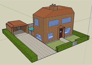 某两层住宅建筑设计SU(草图大师)模型（带车棚）