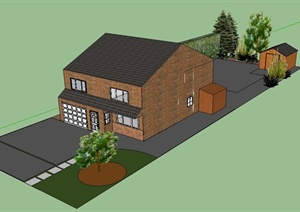 某双层住宅建筑设计SU(草图大师)模型（带庭院阳光房）