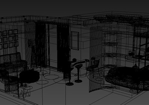 某单元房住宅建筑空间餐厅和客厅装饰设计3DMAX模型