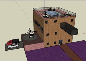 某带屋顶泳池住宅楼建筑设计SU(草图大师)模型
