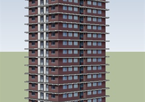 某现代风格小高层住宅建筑设计方案SU(草图大师)模型