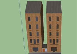 某欧式两栋小区住宅建筑设计SU(草图大师)模型