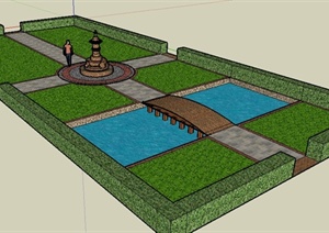某矩形庭院景观设计SU(草图大师)模型