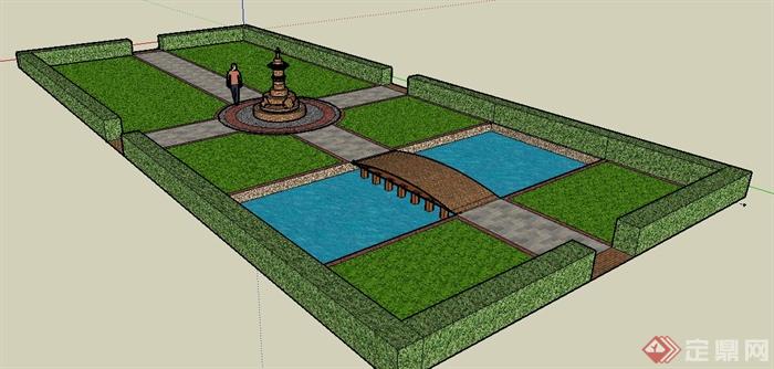 某矩形庭院景观设计SU模型(1)