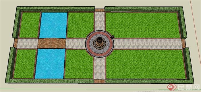 某矩形庭院景观设计SU模型(2)