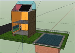 某住宅轮廓建筑设计SU(草图大师)模型（带水池）