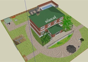 某现代风格花园洋房住宅居住建筑设计SU(草图大师)模型
