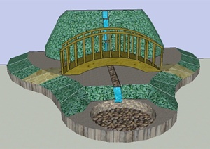 某现代园林节点小桥流水景观设计SU(草图大师)模型