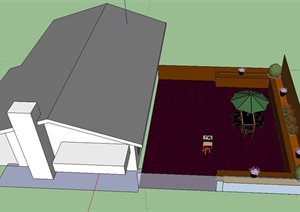 某住宅庭院景观设计SU(草图大师)模型（带住宅轮廓）
