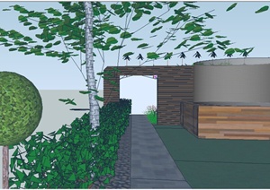 某室外小庭院花园设计SU(草图大师)模型素材