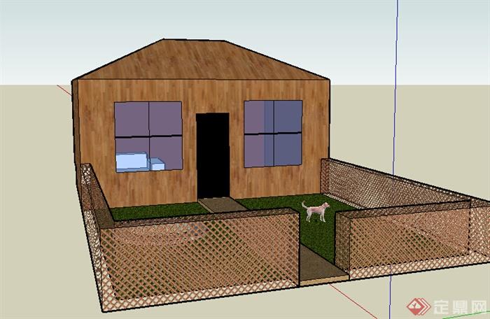某室外小别墅房设计SU模型（含庭院）(1)