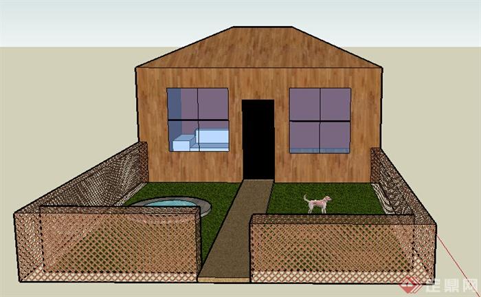 某室外小别墅房设计SU模型（含庭院）(2)