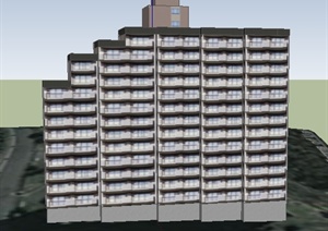 某现代高层拼接住宅建筑设计SU(草图大师)模型