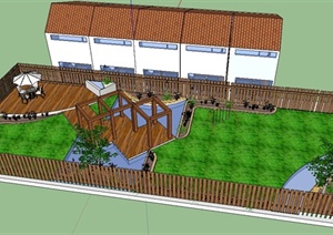 某联排住宅旁庭院景观设计SU(草图大师)模型