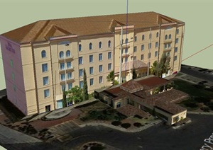 某欧式希尔顿酒店建筑设计SU(草图大师)模型