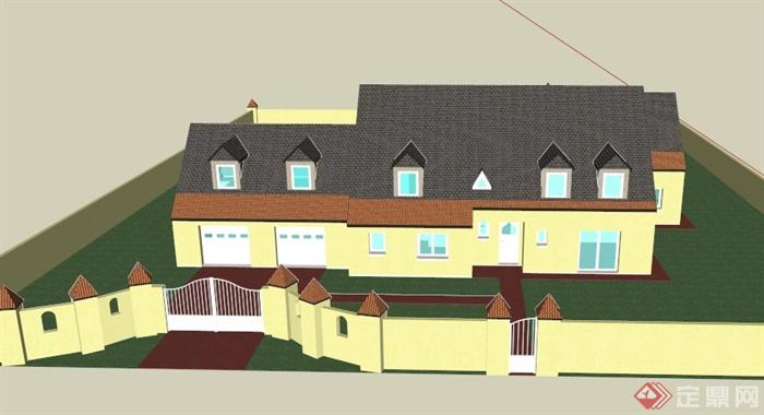 某欧式多栋组合别墅建筑设计SU模型(1)