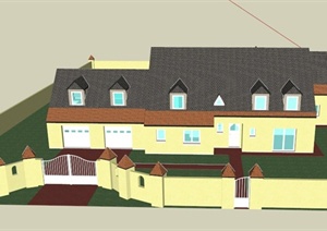 某欧式多栋组合别墅建筑设计SU(草图大师)模型